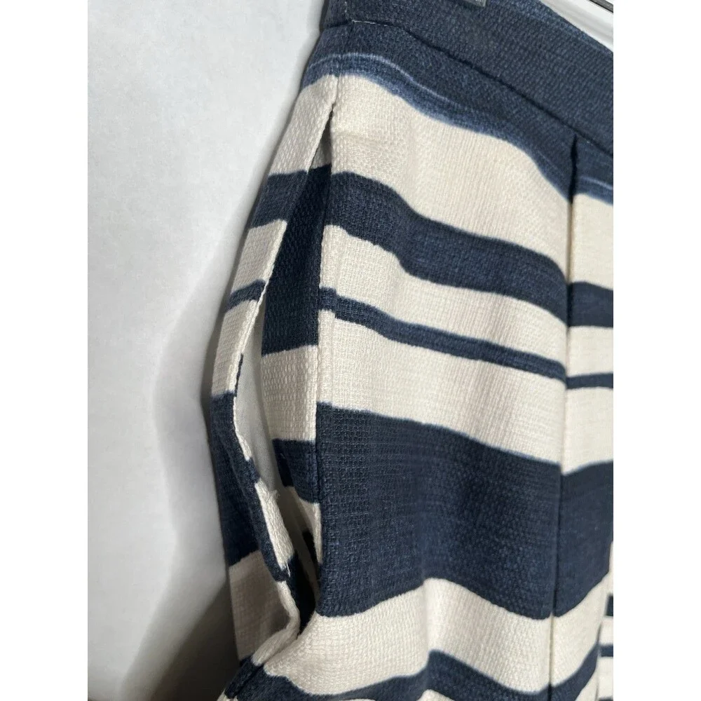 Zara Skirt Women Size Small Blue White Striped Linen Feel Pleated Pockets